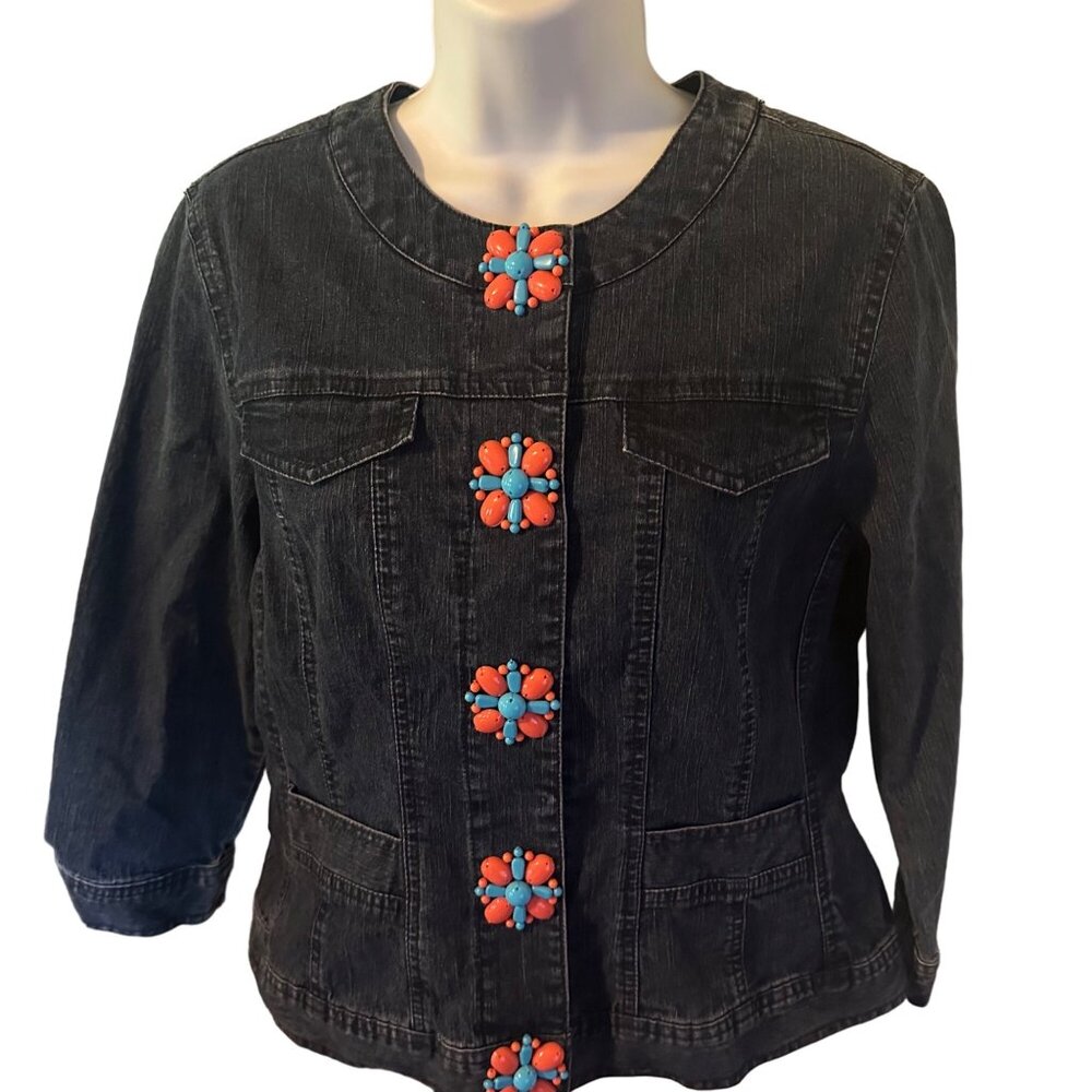Ruby Rd. Denim Jacket With Floral Snaps Size 10 - image 4